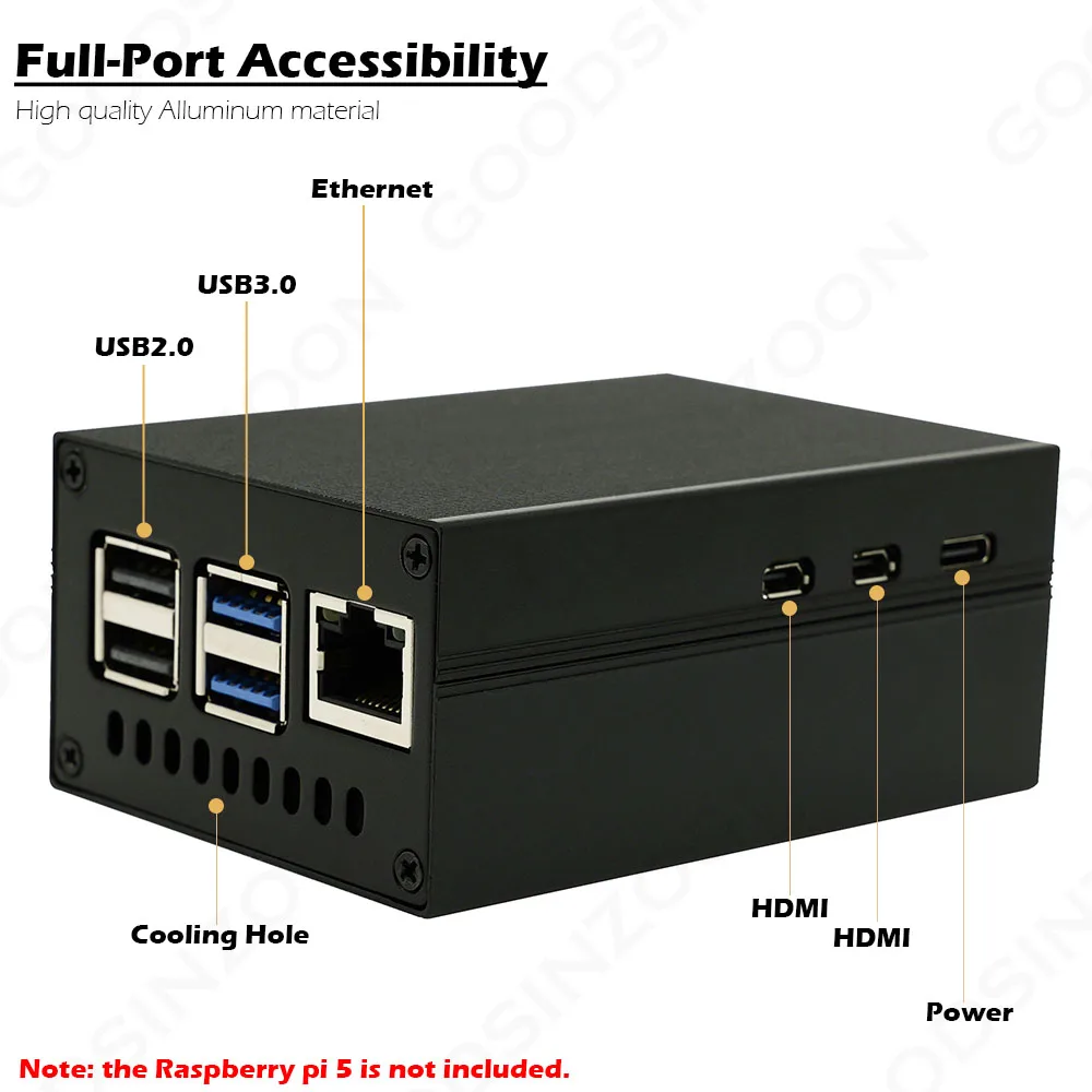 Metal Case for Raspberry Pi 5 with Large Space, Raspberry Pi 5 Aluminum case with Fan Active Cooler Kit Pi5 Shell Set