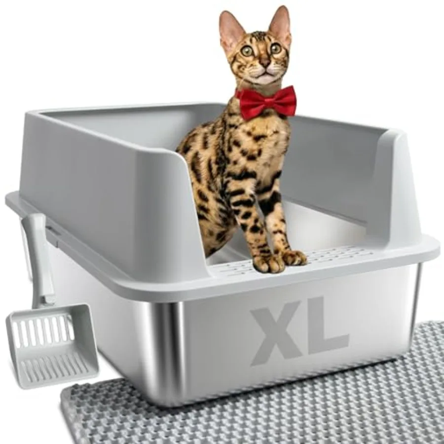 

Stainless Steel Litter Box, Extra Large Litter Boxes for Big Cats, XL Metal Cat Litter Box with High Sides Lid, Anti-Urine Leak