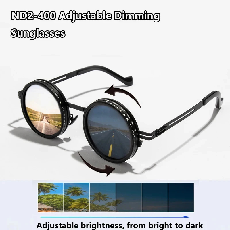 

VAKA 2026 Polarized ND9 Adjustable Dimming Men Women Round Sunglasses Retro Punk Men's Fishing Eyeglasses Outdoor Shades UV400