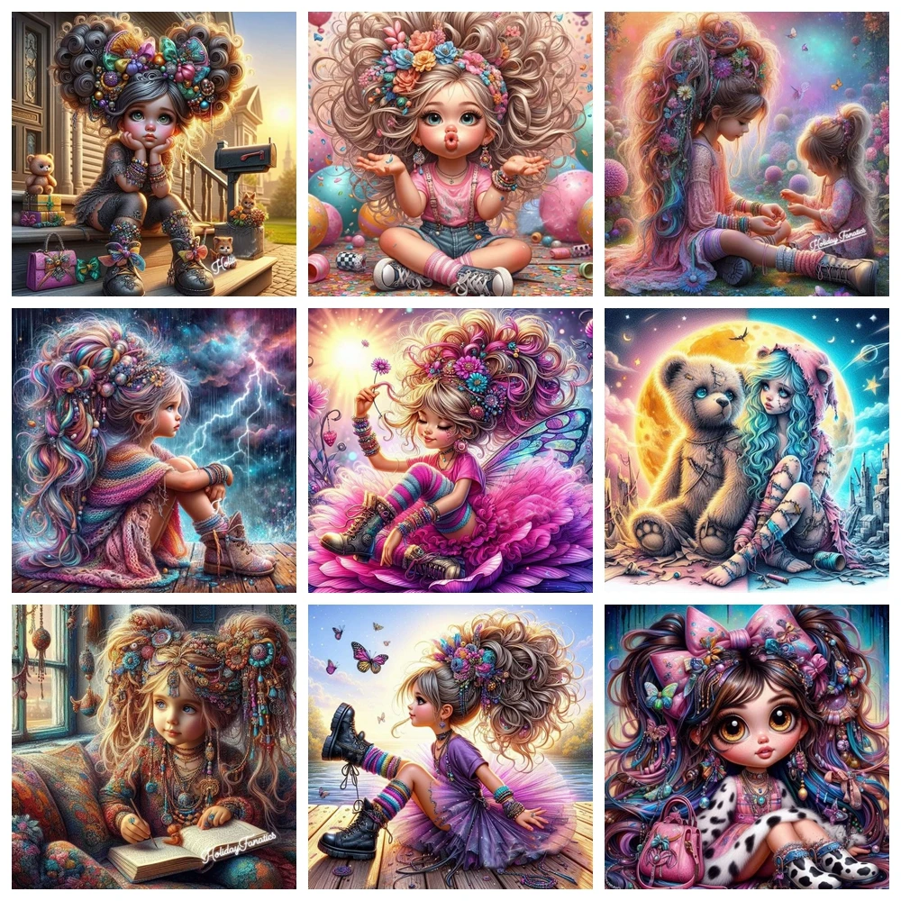 

Модная картина из мультфильмов «Девочка с большими глазами», «сделай сам», картина из страз, новинка, 2024 полная вышивка из страз, мозаика ручной работы для домашнего декора, подарок