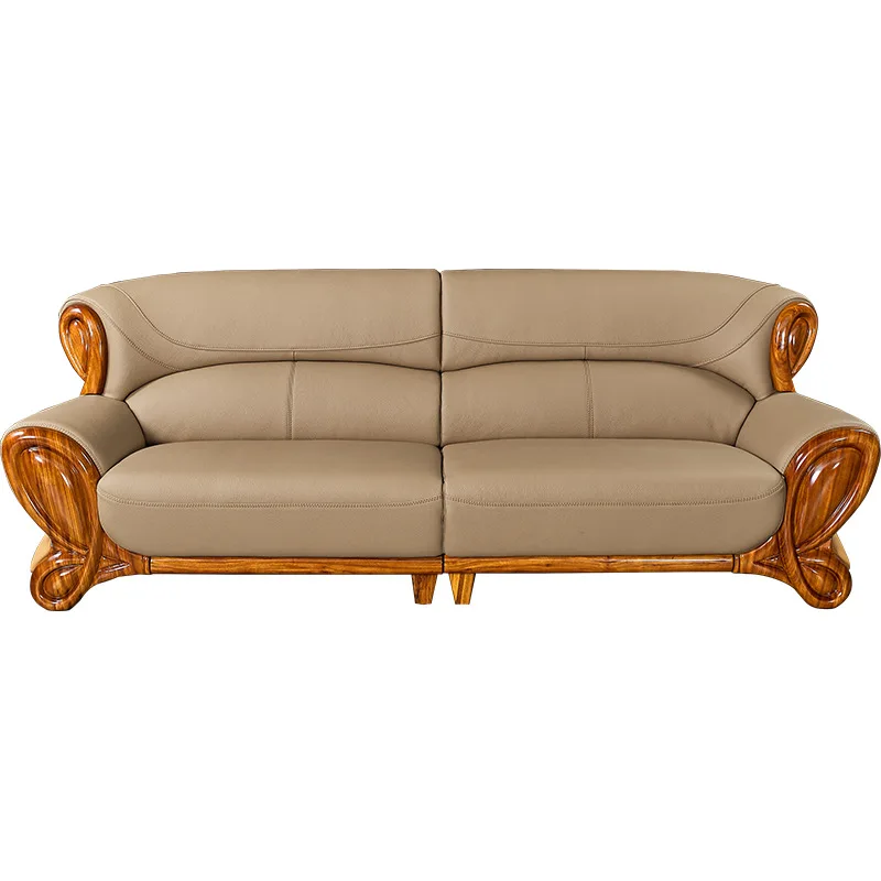 

Новый кожаный диван из черного золотистого дерева в китайском стиле, новая современная мебель для гостиной в европейском стиле, большая мебельная группа из массива дерева для виллы.