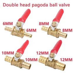 Red Handle Small Valve 6mm 8mm 10mm 12mm Hose Barb Inline Brass Water Oil Air Gas Fuel Line Shutoff Ball Valve Pipe Fittings