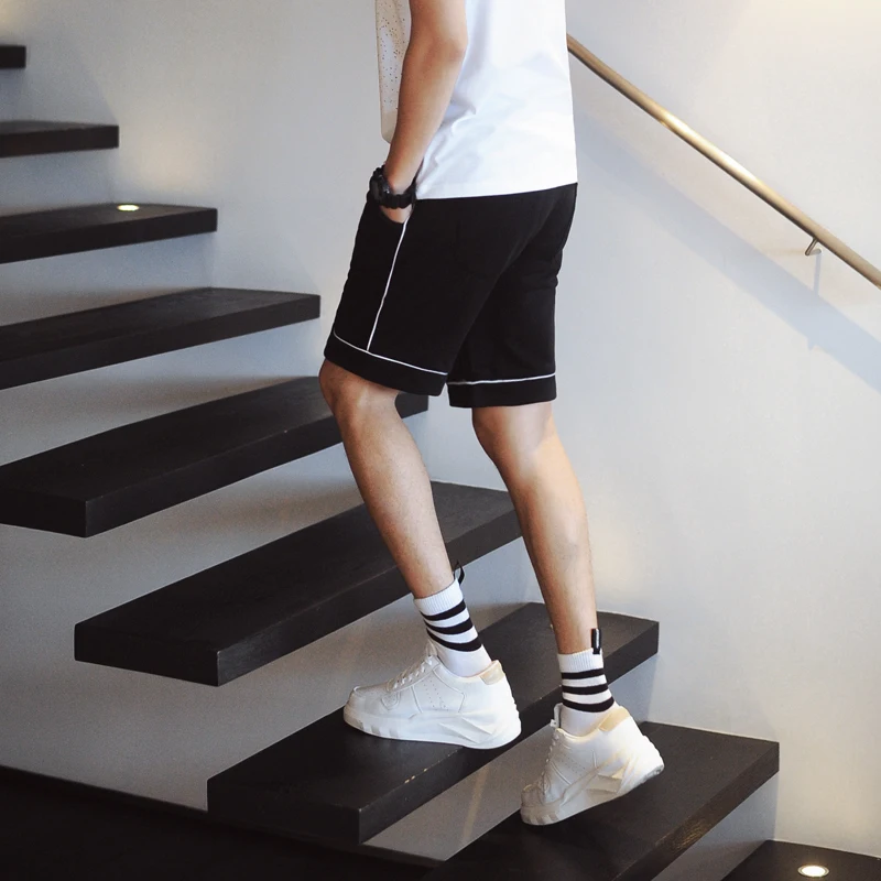 

Retro Five-Quarter Men's Shorts Korean Style Loose Straight Leg mid Waist Cotton Polyester Blend Summer Casual Shorts