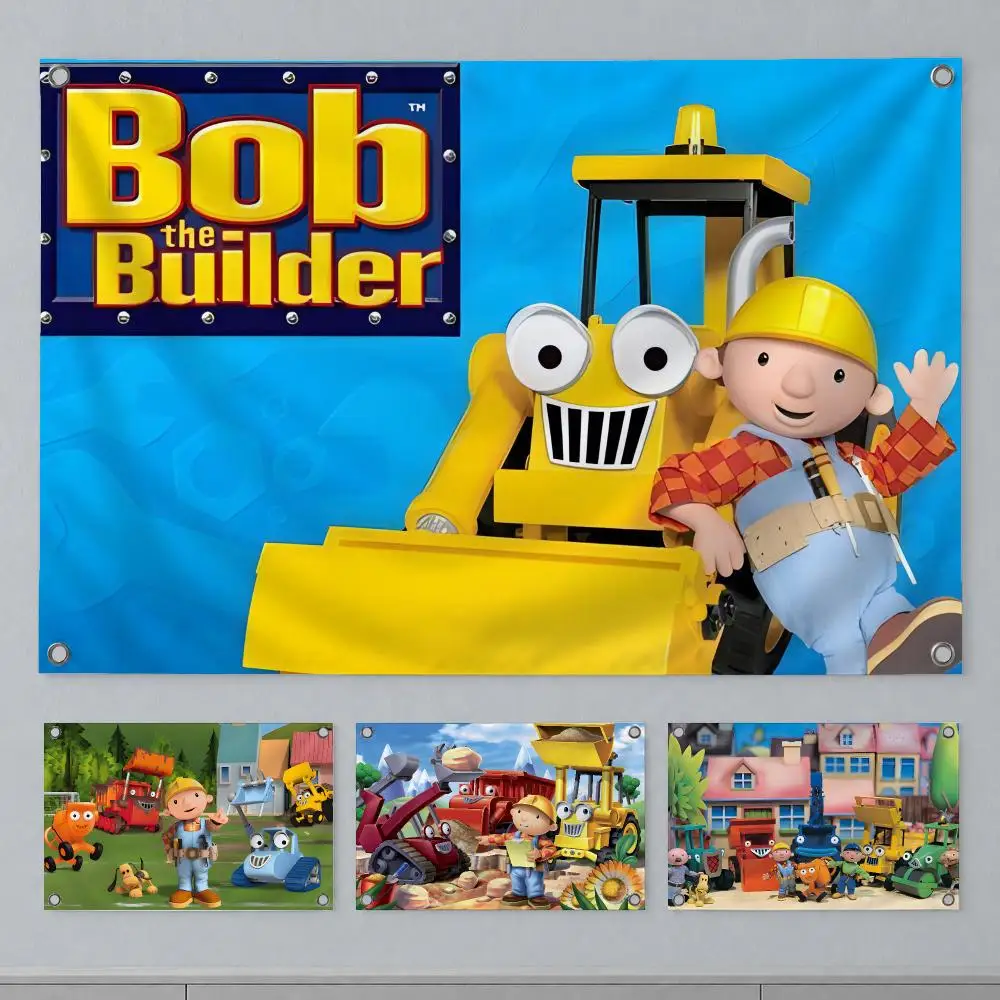 Cute Cartoon Bob the Builder Flags Wall Hanging Banner Indoor Outdoor Party Home Wall Decor Backdrop
