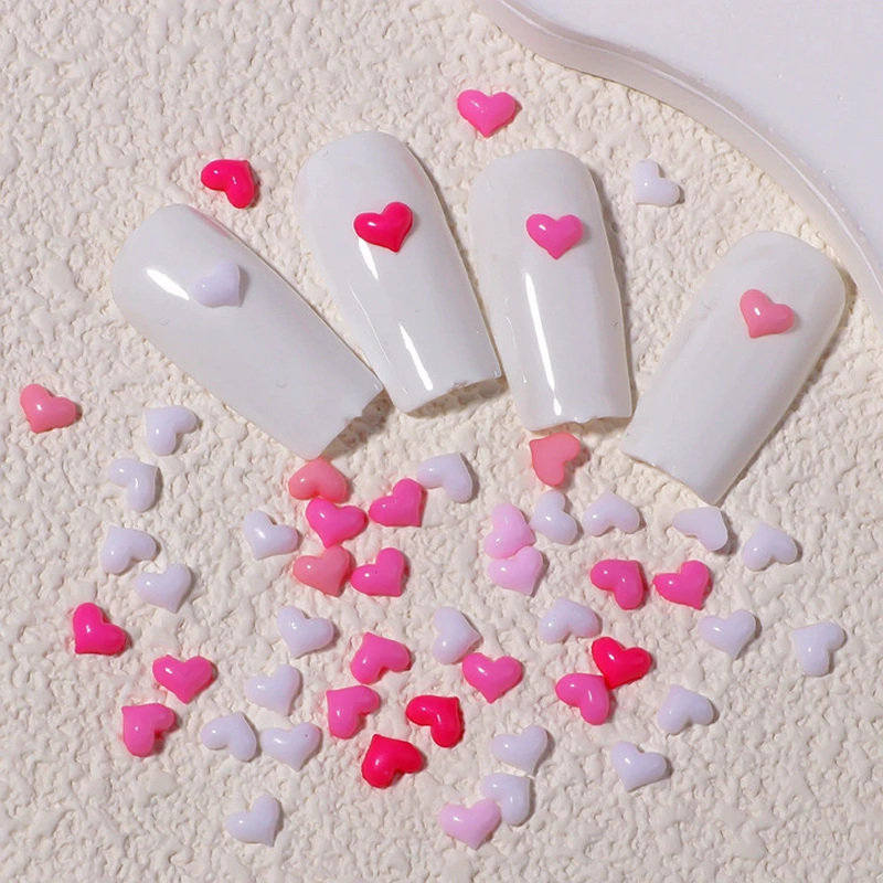 100PCS 5MM 3D Acrylic Nail Art Heart Charms Kawaii Accessories Part For Manicure Nails Decoration Design Supplies Materials