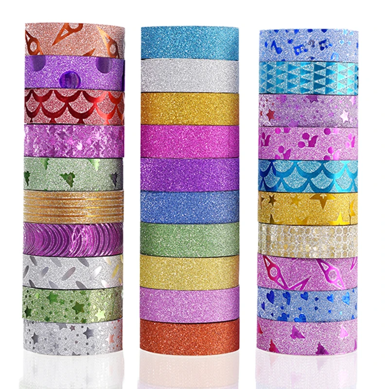10Rolls Random Color Glitter Stickers Paper Adhesive Tapes DIY Decorative Label Craft Stickers For Office School Gift Packing