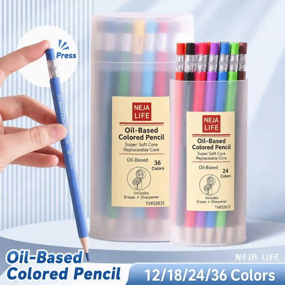 12/18/24/36 Colors Retractable Colored Mechanical Pencils Hexagonal Barrel Oil-Based Coloring Pencils Refillable Drawing Pencils