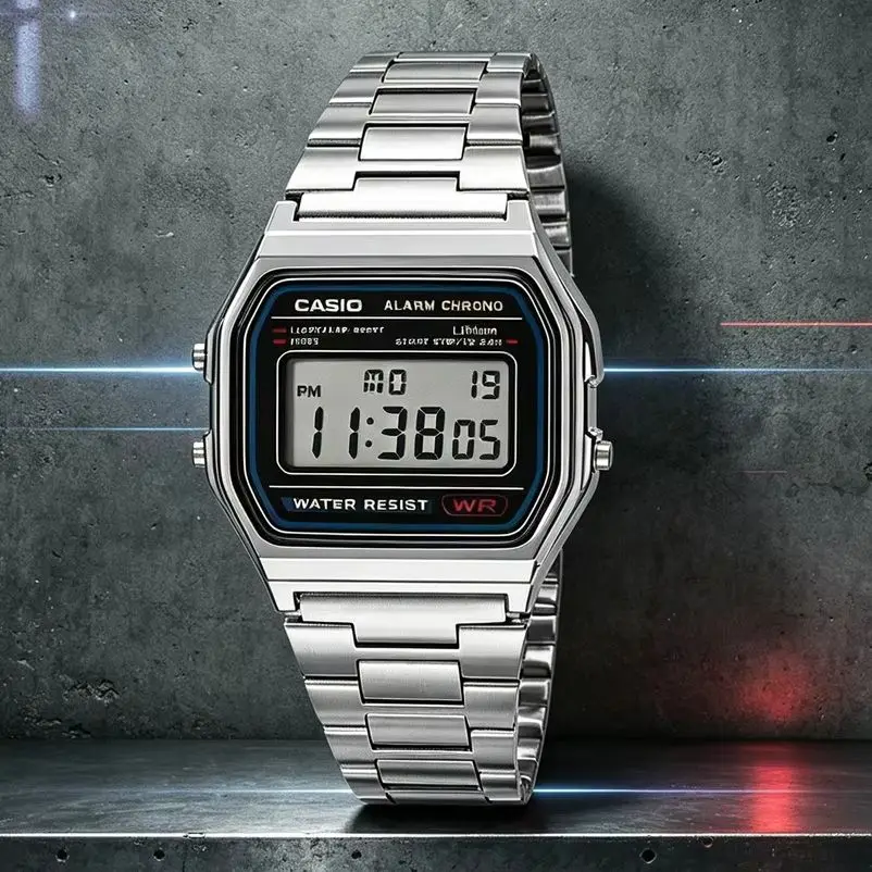 Casio A158WA Series | Digital Watch | Stainless Steel Band | 30M Water Resistant | 7‑Year Battery | LED Light Stopwatch