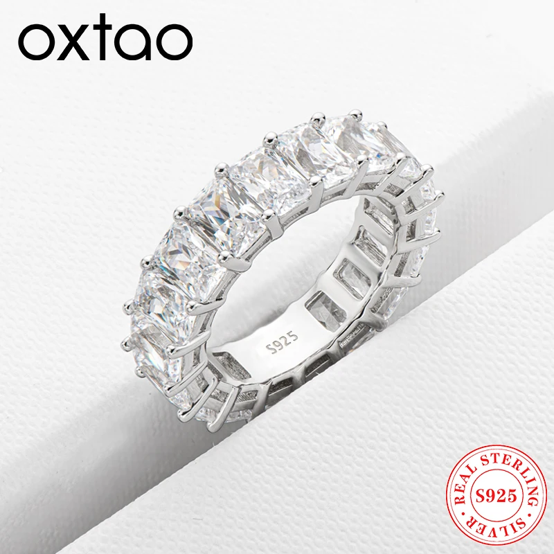 OXTAO الفاخرة الكلاسيكية الرغيف الفرنسي مكعب زركونيا خواتم الخطبة للنساء هدية مجوهرات شعبية النمط الأوروبي والأمريكي