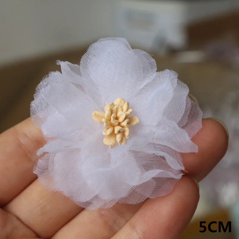 10 Teile/los Weiß Serie Kamelie Rose Chiffon Stoff Künstliche Blume Kopf Für Hochzeit Kleid Kleidung Dekoration Kopfschmuck – Detail 12