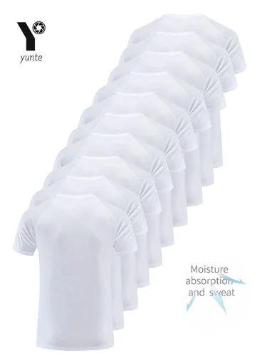 Imagen 2 del producto Camiseta de tripulación, 10 Uds., camiseta blanca ultraligera para hombre, transpirable de secado rápido para Fitness, gimnasio, correr, cuadros ligeros, manga corta de secado rápido