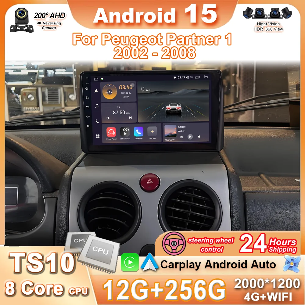 

Android 15 Radio Stereo Car For Peugeot Partner 1 2002 - 2008 Multimedia Video Player Navigation GPS Carplay Android Auto WiFi