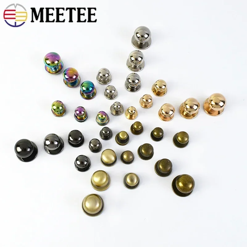 20Pcs Meetee 4-12mm Round Head Metal Buckles Button Nail Rivet Screw Studs Wallet Belt Clasp DIY Leather Craft Bag Accessories