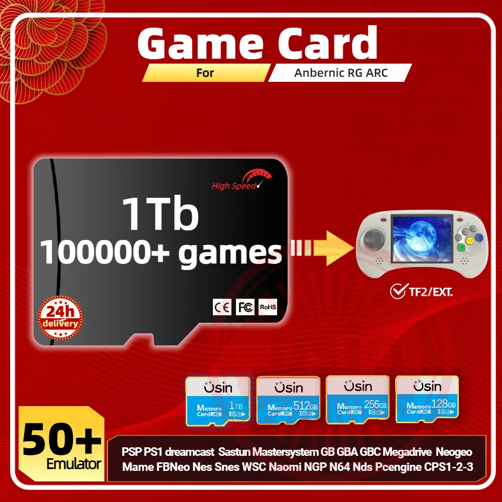 Game Card For Anbernic RG ARC S D Memory TF Plug&Play Pre-install Retro Games PSP PS1 Atari SD portable High Speed Card 1Tb 512G