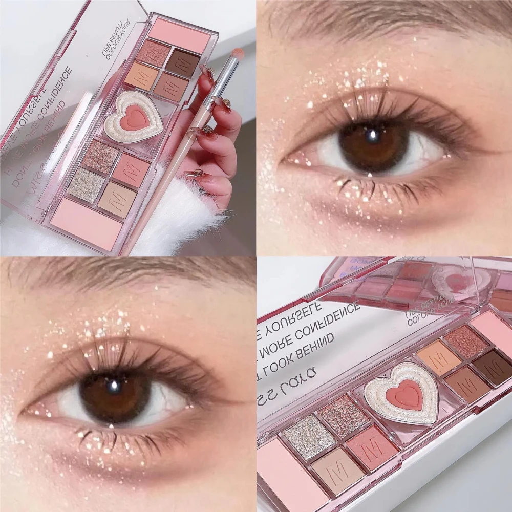 Paleta da sombra do coração do amor, 12 cores, natural, brilho, rosa, baixa saturação, sombras de olho, composição delicada, cosmético