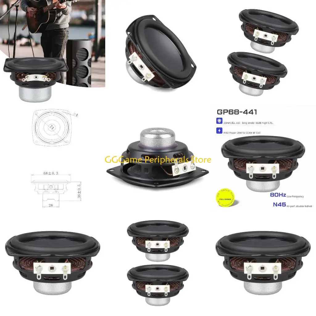 

U55B 2.68Inch 68mm Full Ranges Speaker 15W 4Ohm N45 Neodymium Magnets 20Core Woofer