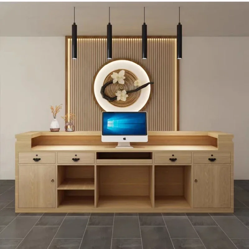 Luxury Furniture Office Professional Aesthetic Reception Desk Modern Table Curved Corner Storage Beauty Institute Counter Salon