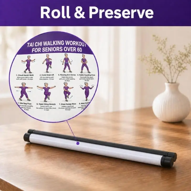 Home Exercise Wall Poster for Seniors, Taiji Walking Workout 16 Move Wall Chart J0MC