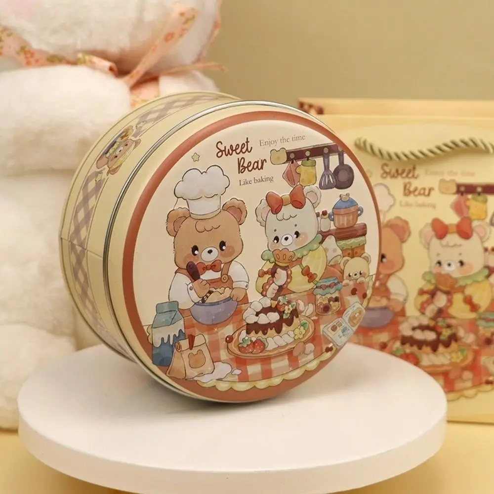 Round Candy Storage Box 3D Relief Cartoon Pattern Gift Packaging Box Large Capacity Tinplate Jewelry Storage Case Festivals
