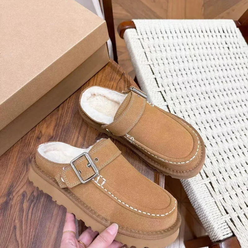 Kroger-Schuhe mit verstärkter Metallschnalle und Fleece-Futter, Halbschuhe aus Rindsleder mit Wollfutter, Sandalen mit verstärktem Fleece-Futter, Schneestiefel für Damen. – Detail 1