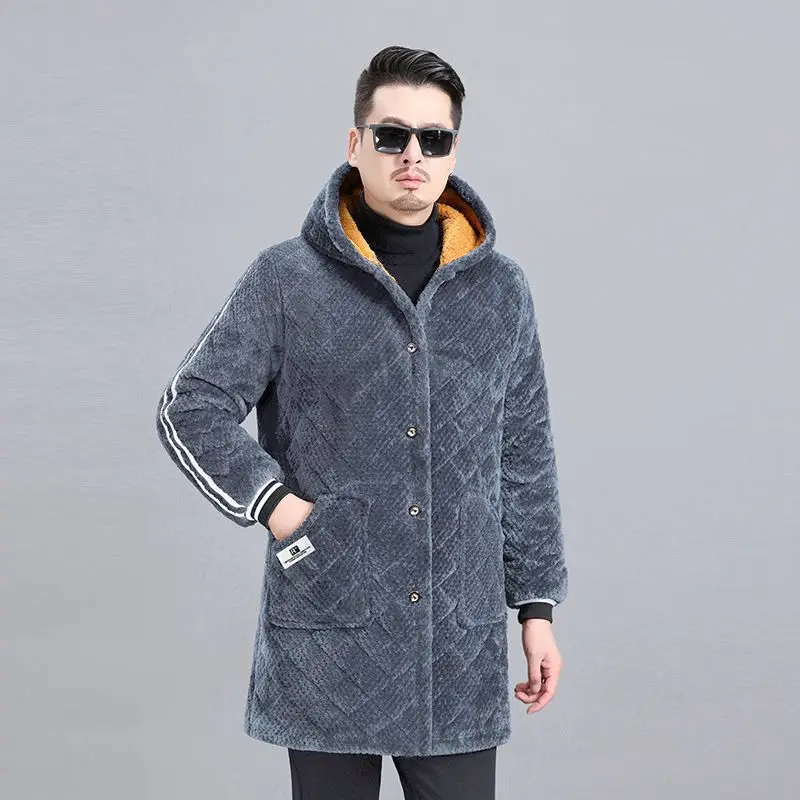 Thiened القطن العمل المئزر الرجال الشتاء ملابس خارجية Fce اصطف الثقيلة دو وزرة المطبخ معطف دافئ الشباب Faion خط طويل #3