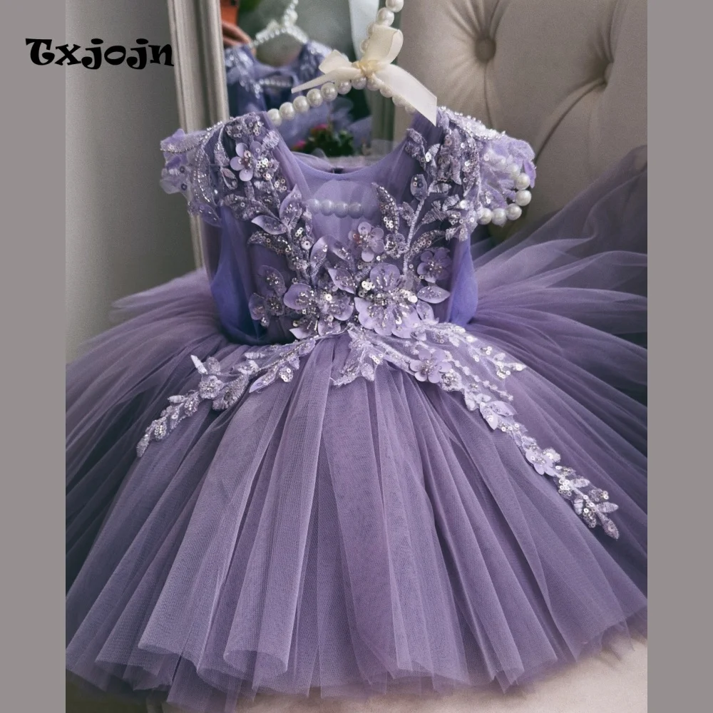 Baby Girl Appliques Tutu Dress Flower Girl Mesh Princess Dress Toddler Teens Child Vestido Wedding Party Birthday Clothes 1-14Y