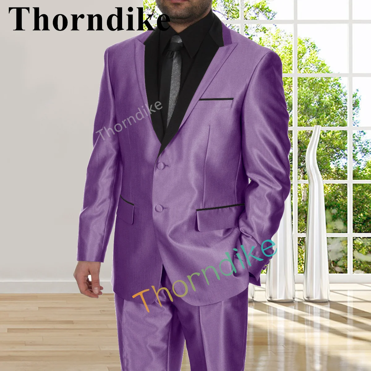 

Thorndike New Style Purple Satin Suit Suit Men's Slim Fit Groom Tuxedo Wedding Dress Men's Point Collar Gentleman