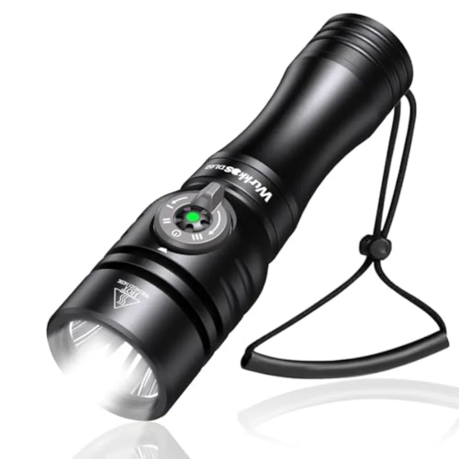 

DL02 Scuba Diving Light, 3000 Lumens 6500K Dive Light with Rotary Magnetic Switch, IPX8 Waterproof 496M Long Throw 100M Underwa