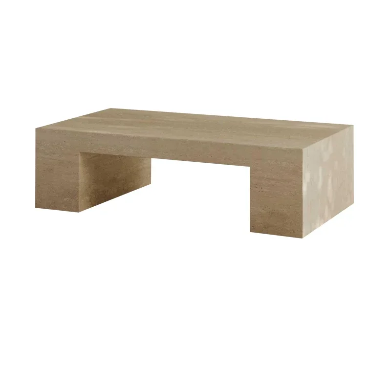 

Nordic natural travertine coffee table light luxury wabi sand wind simple light luxury living room high-end marble coffee table