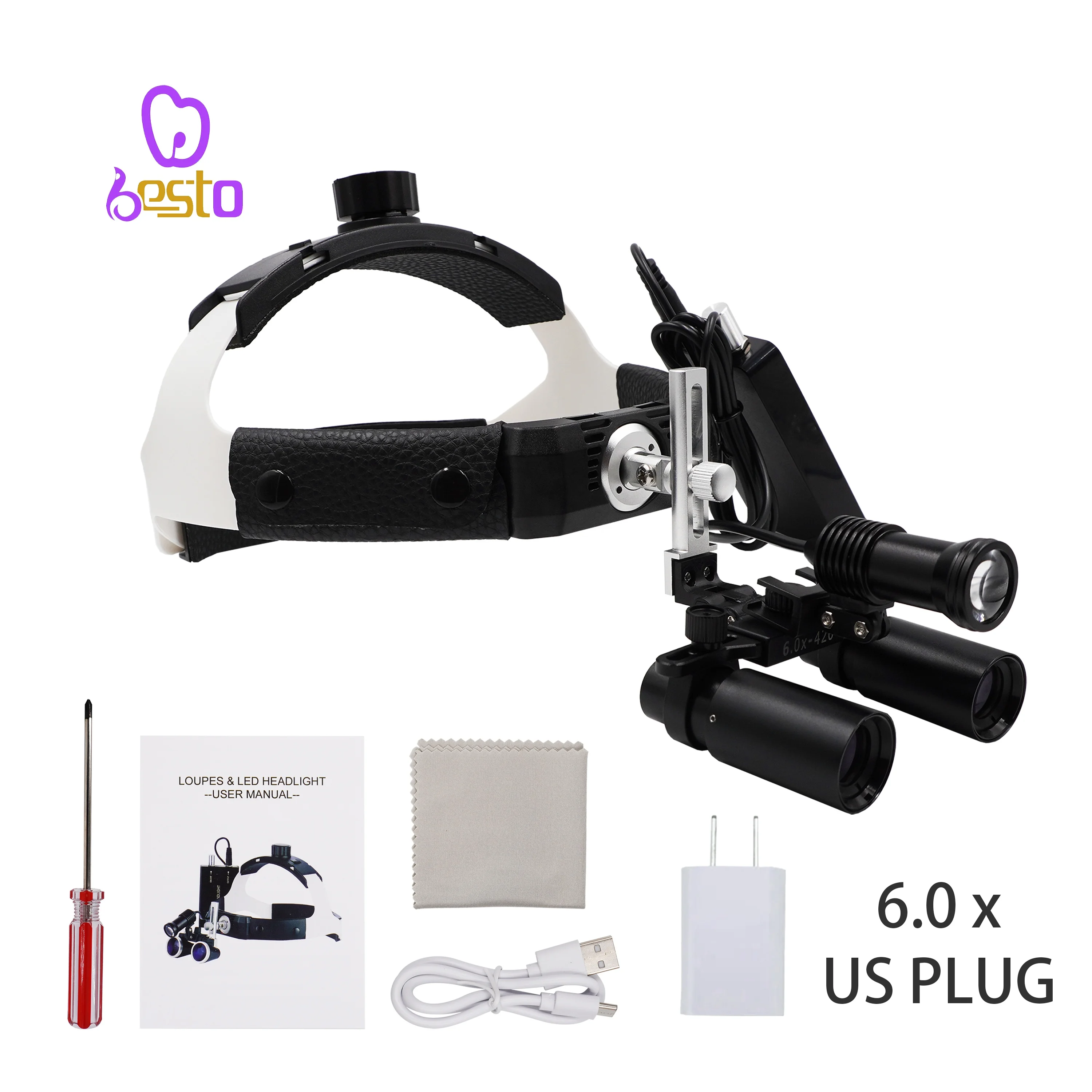Magnifying Headlight Glasses Medical  6X Loupes Headlamp for Dentist Lab Surgery