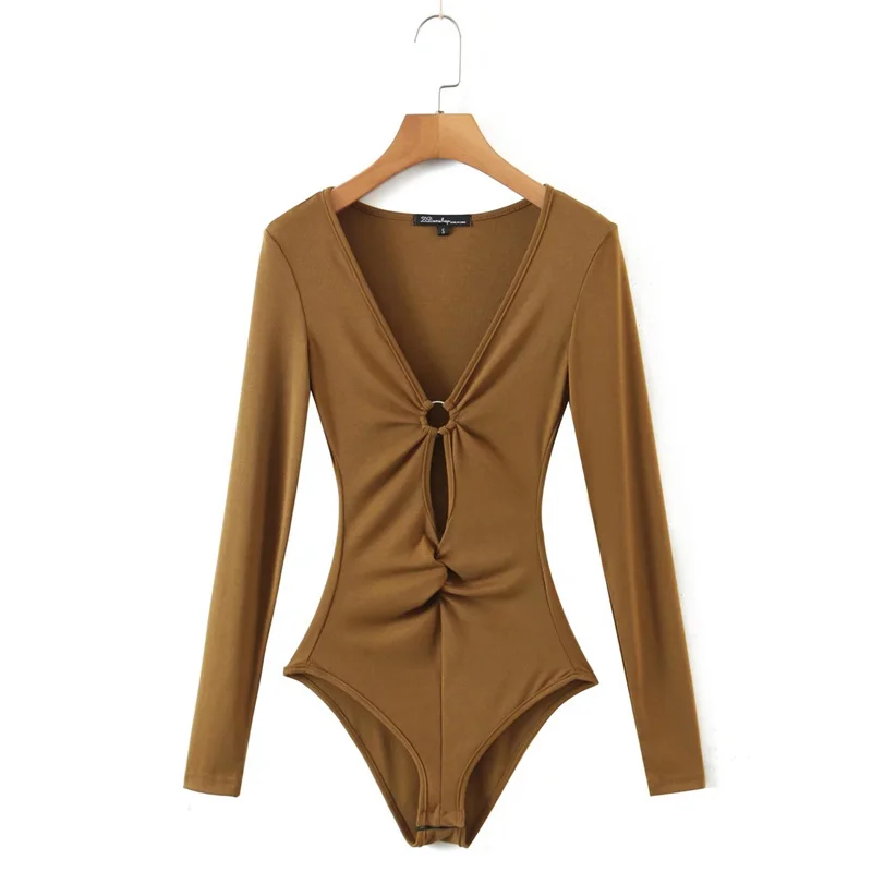 Sexy coupe ajustée longue Sve Onesie Base irt V Ne Design polyvalent tissu confortable pour les femmes Faion à la mode haut creux