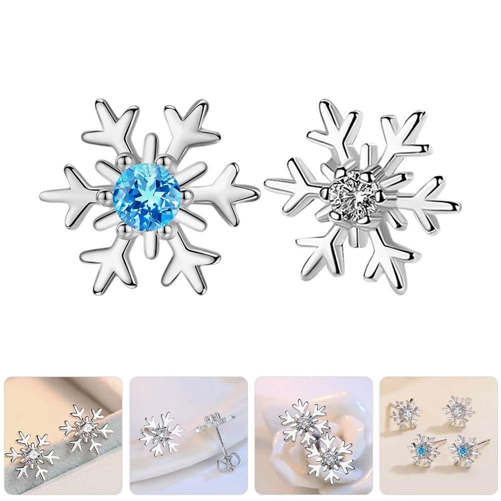 

Christmas Earrings Snowflake Flower Jewelry Rhinestone Stud Crystal Holiday Studs Small Snowfake
