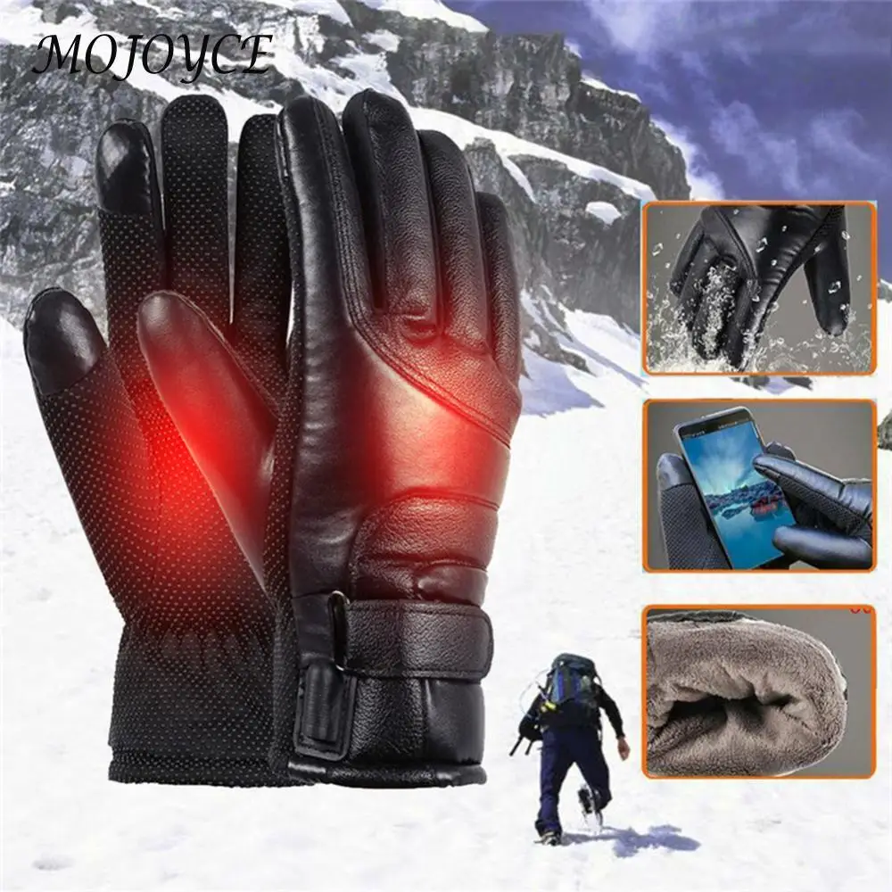 Motorcycle Winter Heated Gloves Waterproof Heating Thermal Gloves PU Leather Outdoor Keep Warm Guantes for Snowmobile Motorcycle