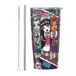 Monster High Insulated Tumbler with Straws and Lid Anime Stainless Steel Travel Thermal Cup 20 Oz Double Wall Mugs Splash-Proof