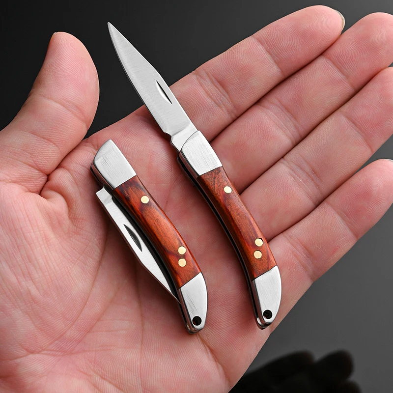 1pcs Portable Stainless Steel Wooden Handle Knife Pocket Folding Knife Survival Tool