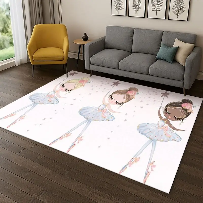 Cartoon Ballet Cute Girl Ballerina Carpet Rug for Bedroom Living Room Sofa Playroom Doormat Home Decor,Kid Area Rug Non-slip