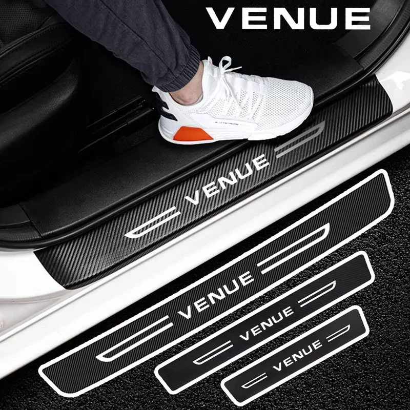 Carbon Fiber Rear Trunk Bumper Threshold Strip Anti-Scratch Protector Sticker For Hyundai VENUE Logo Auto Exterior Accessories