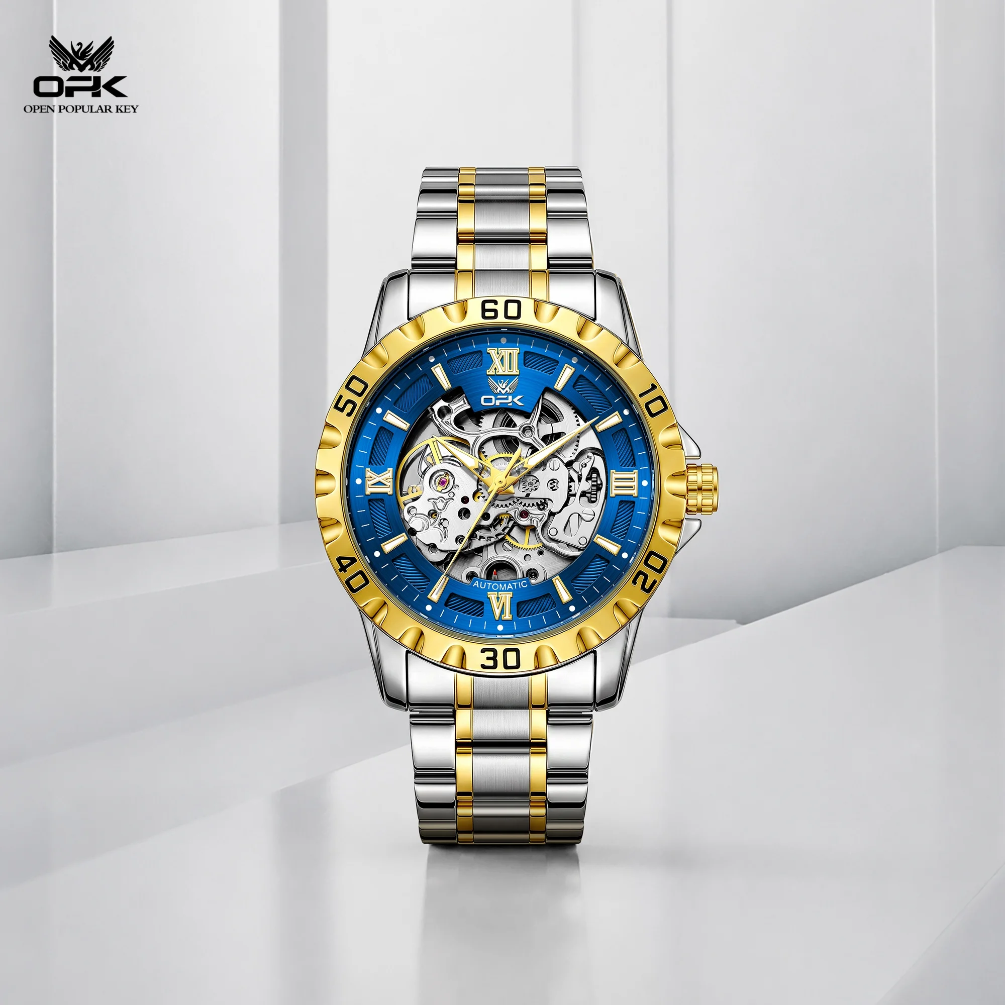 OPK Brand New Automatic Mechanical Men's Watch with Skeleton Dial and Luminescent Waterproof Design 8199