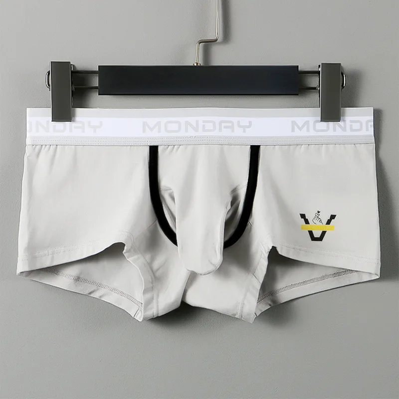 

Men's underwear new solid color cotton bullet separation boxers mid-waist tight elastic warehouse pants underpants