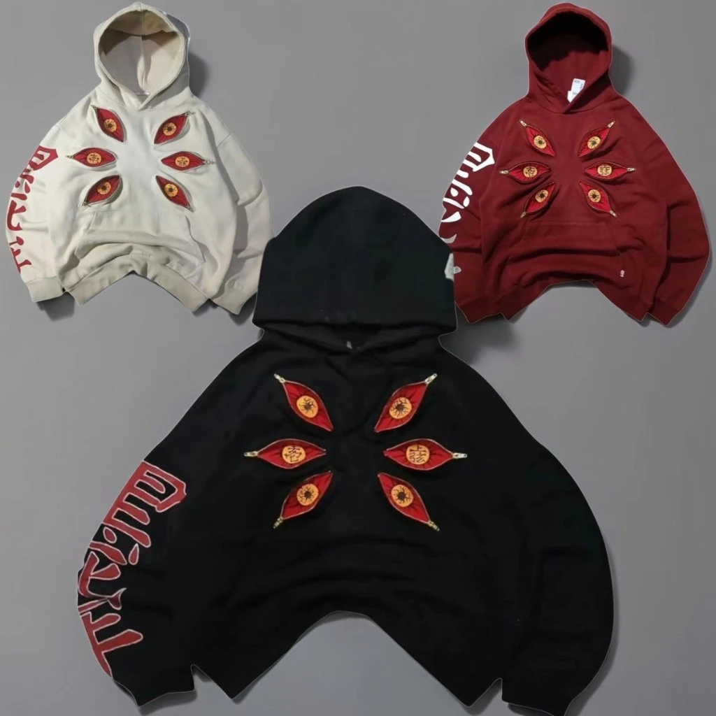 Multi Zipper Splicing Anime Print Hoodies Kokushibo Hoodies Cardigan Long Sleeves Sweatshirt Harajuku Women Y2k Clothing