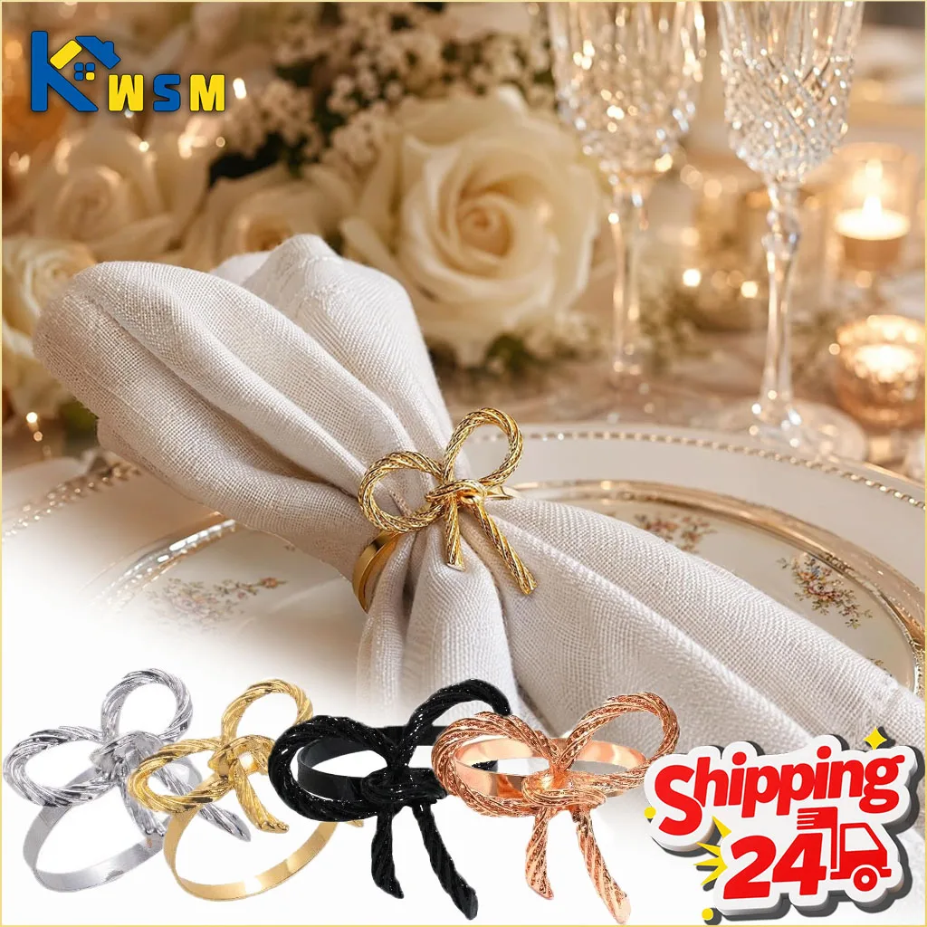 1-12PCS Napkin Rings Sophisticated Gleaming Bowknot Shaped Deluxe Table Accent for Wedding Banquet Party Occasion Festivity