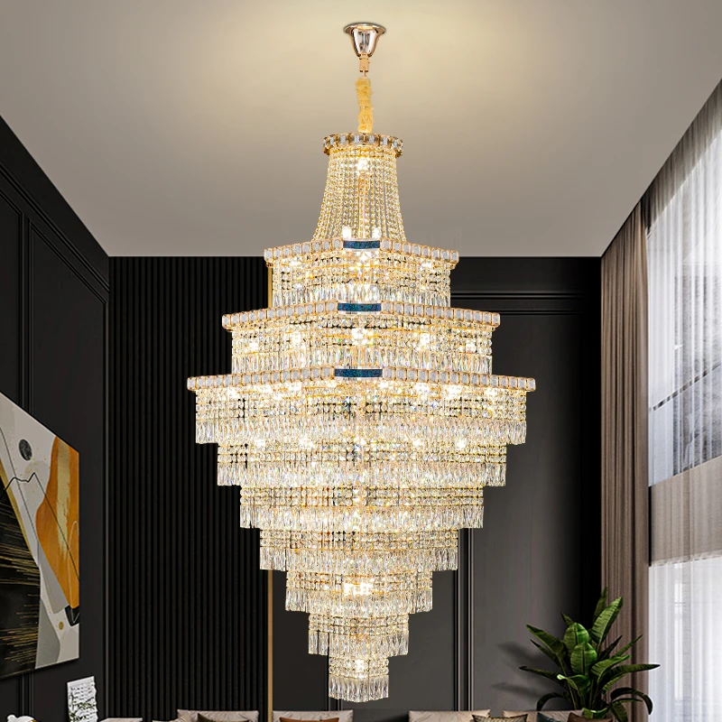 Villa Living Room Large Chandelier Staircase Hollow Mezzanine Light Luxury 2026 New Model Duplex Crystal Chandelier High Ceiling