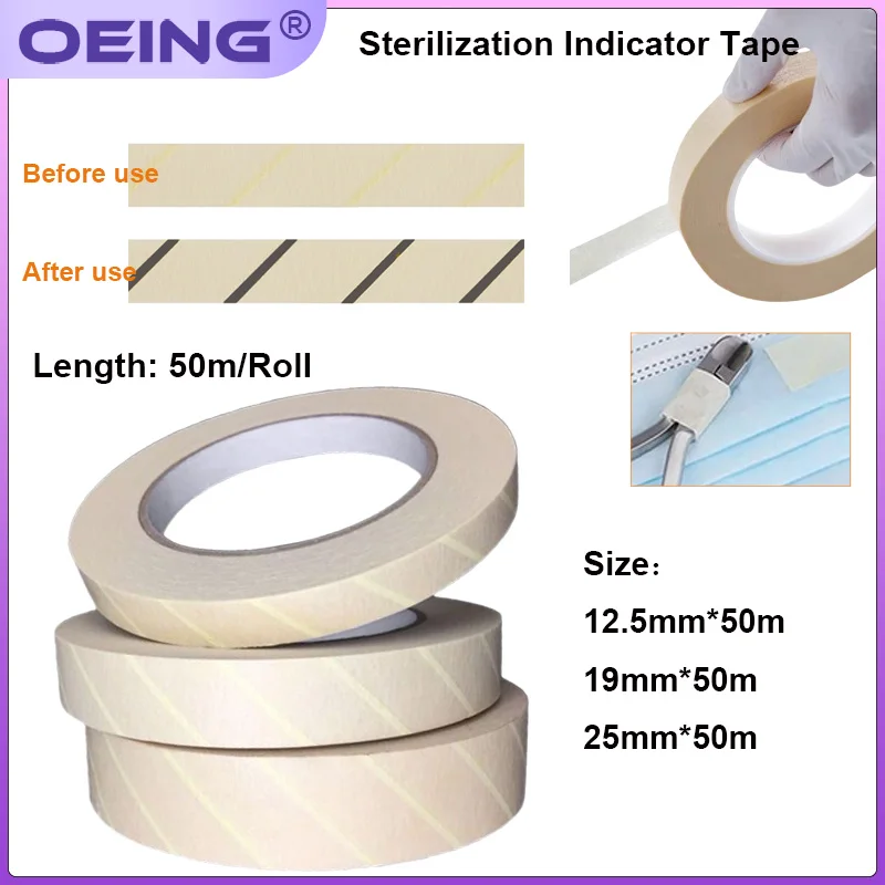 

50m/Roll Dental Sterilization Indicator Tape Medical Autoclave Cards Autoclable Steam Tapes Dentist Lab Material 12.5/19/25mm