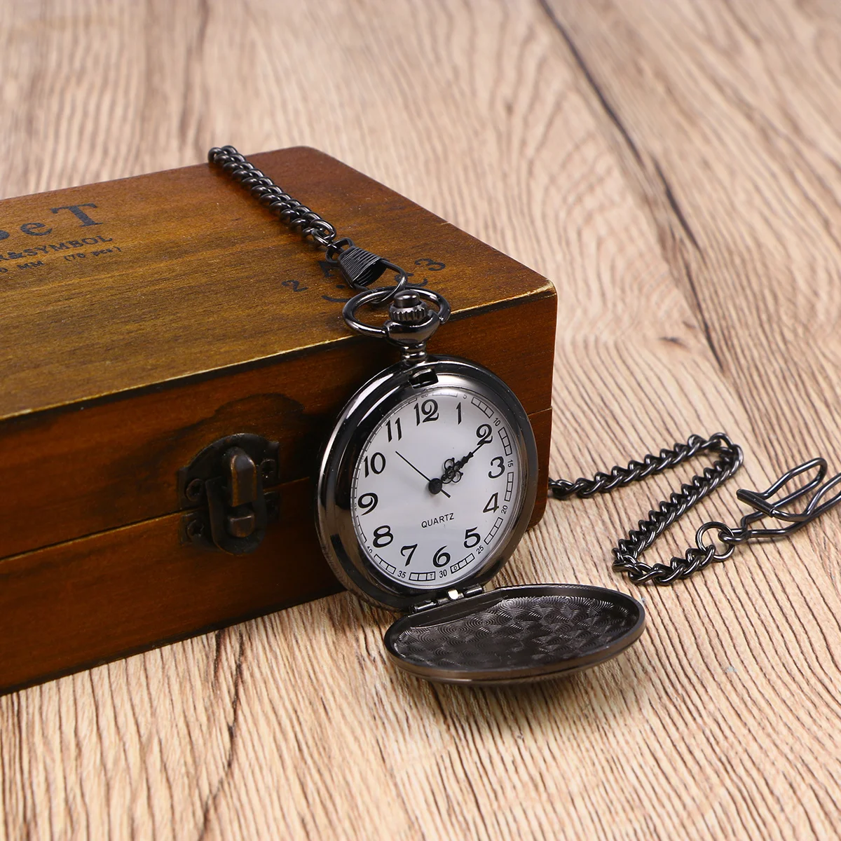 Mens Black Stainless Steel Mechanical Pocket Watch White Dial Arabic Numeral Vintage Style Removable Chain Men Pocket Watch with