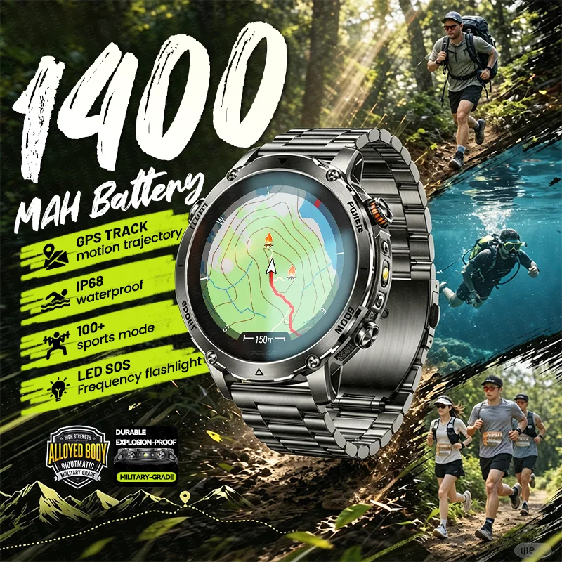 New GPS Motion Trajectory Track Smart Watch 1400mAh Battery 