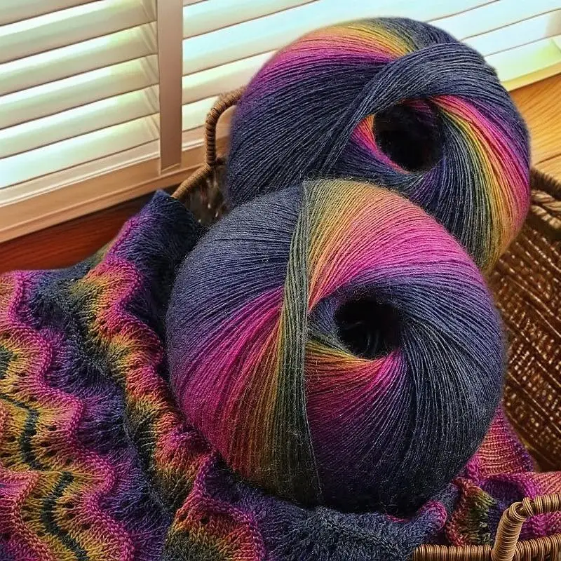 200g/set Rainbow Wool Yarn for Knitting Shawls Scarfs Sweaters Jackets Hats DIY Hand Soft Comfortable Segment Dyeing Thread
