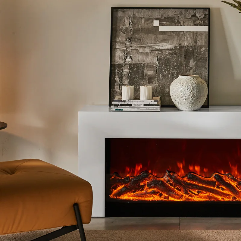 Electronic Simulation Flame Modern Living Room Wall Decoration for Villa Electric Rock Slab Fireplace TV Cabinet - view 3