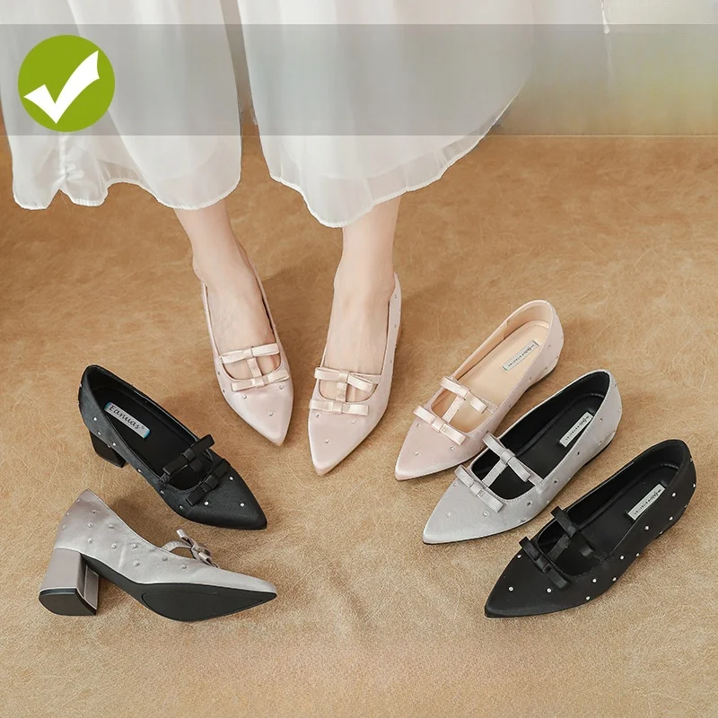 

Женские туфли Мэри Джейн на платформе, новинка лета 2025, с острым носком, элегантные, низкие, на высоком каблуке с узлом, модные