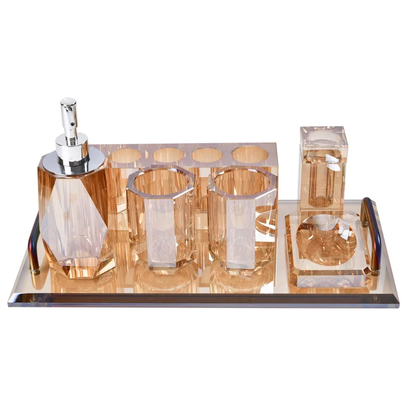 Customizable logo crystal toiletries set, high-end crystal mouthwash cup, bathroom accessories, hotel crystal set.