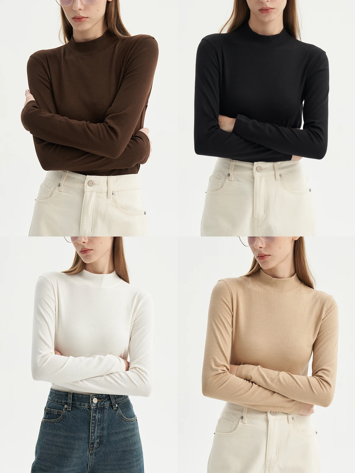 

Удобная женская футболка с круглым вырезом и длинным рукавом, базовая модель для весеннего сезона, для повседневной носки, с высоким воротом